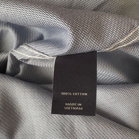 Hart Schaffner Marx Herringbone Cotton Button Down Shirt Gray White Size Large - Picture 4 of 4